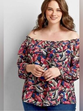 Lane Bryant Multicolor Off-Shoulder Floral Print Blouse